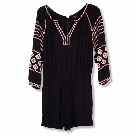 Loft Embroidered Black Boho Romper Size Small - Picture 2 of 8